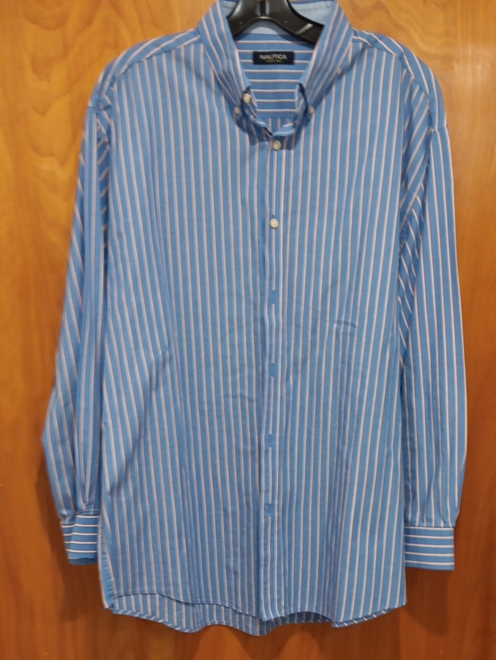 Nautica Light Blue and White Striped Button-Down Shirt